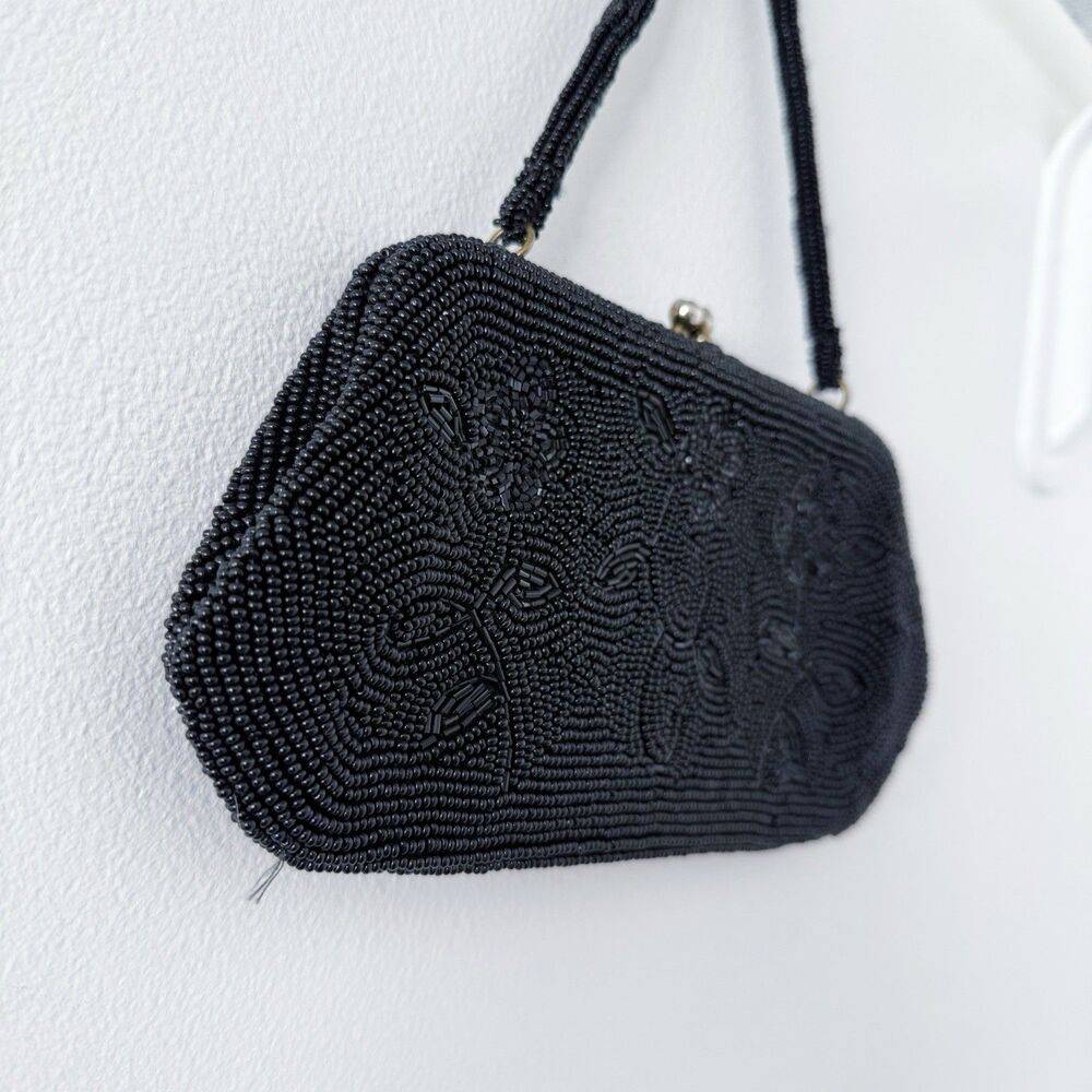 Vtg Black Beaded Evening Bag Purse Richere Bag by Walborg 1960s Made In Japan - Picture 6 of 16
